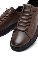 Erkek Kahverengi Bağcıklı Deri Sneaker | Derimod