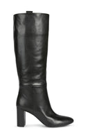 Geox Women's Black Pheby 80 Thick High Heeled Leather Boots | Derimod