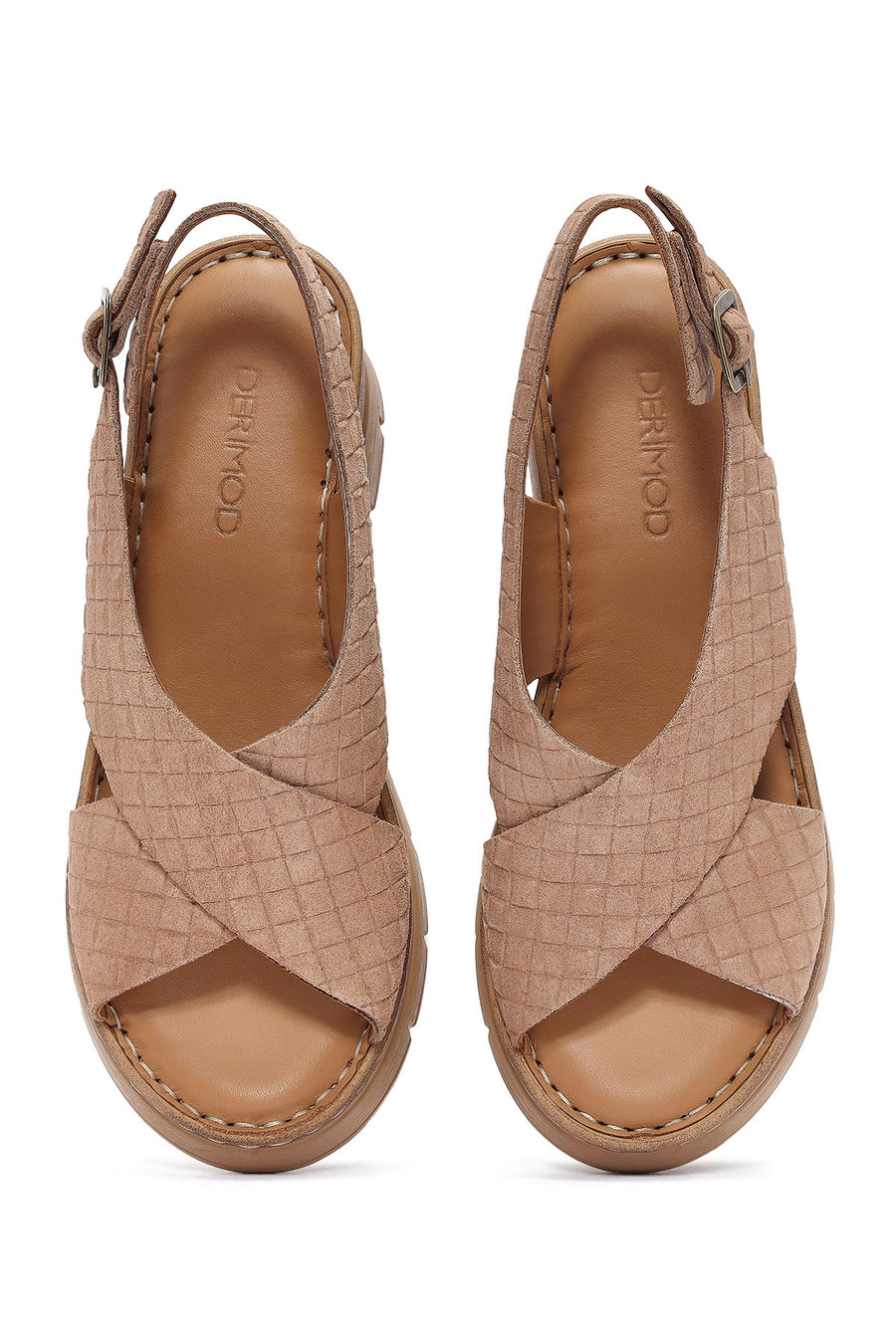 Women's Powder Suede Leather Comfort Sandals with Buckled Ankle Wedge Heels