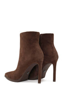 Woman Brown Zip Closure High Thin Heeled Suede Boots | Derimod