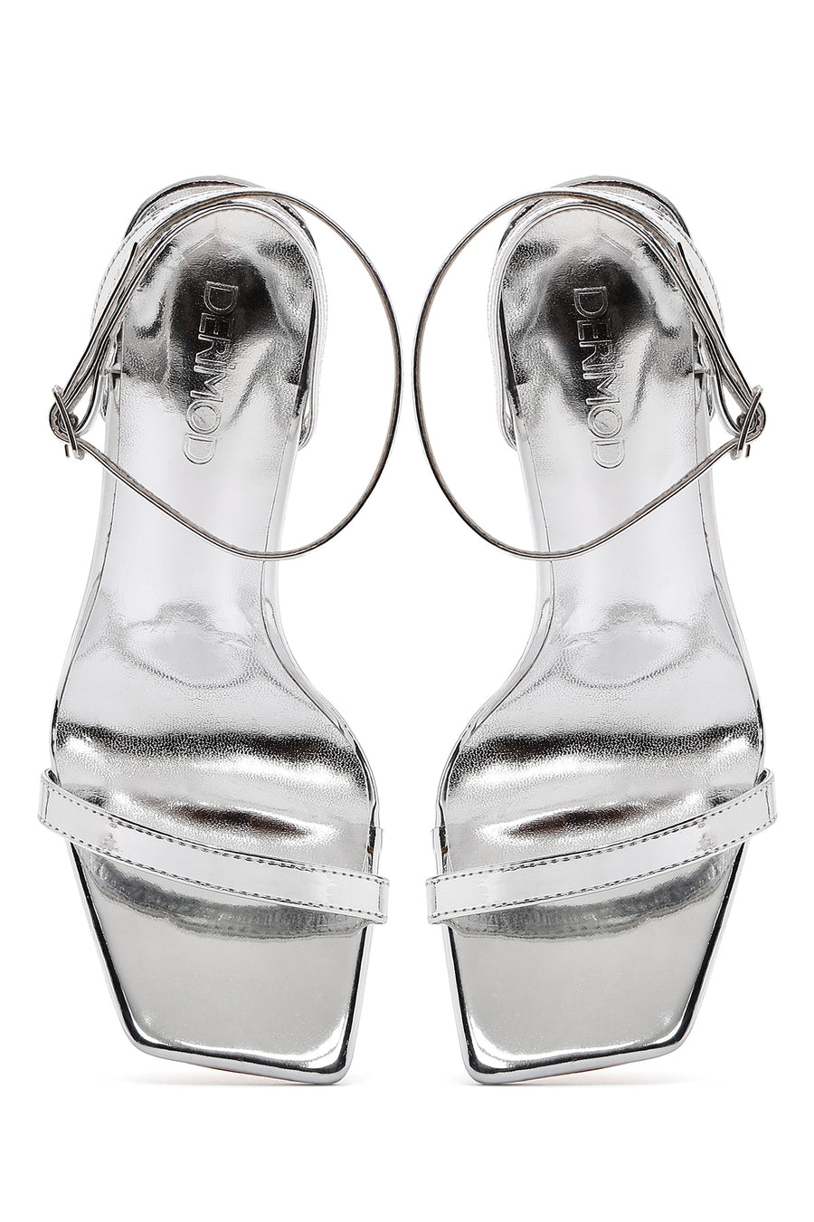 Women's Silver Ankle Strap High Thin Heel Metallic Sandals