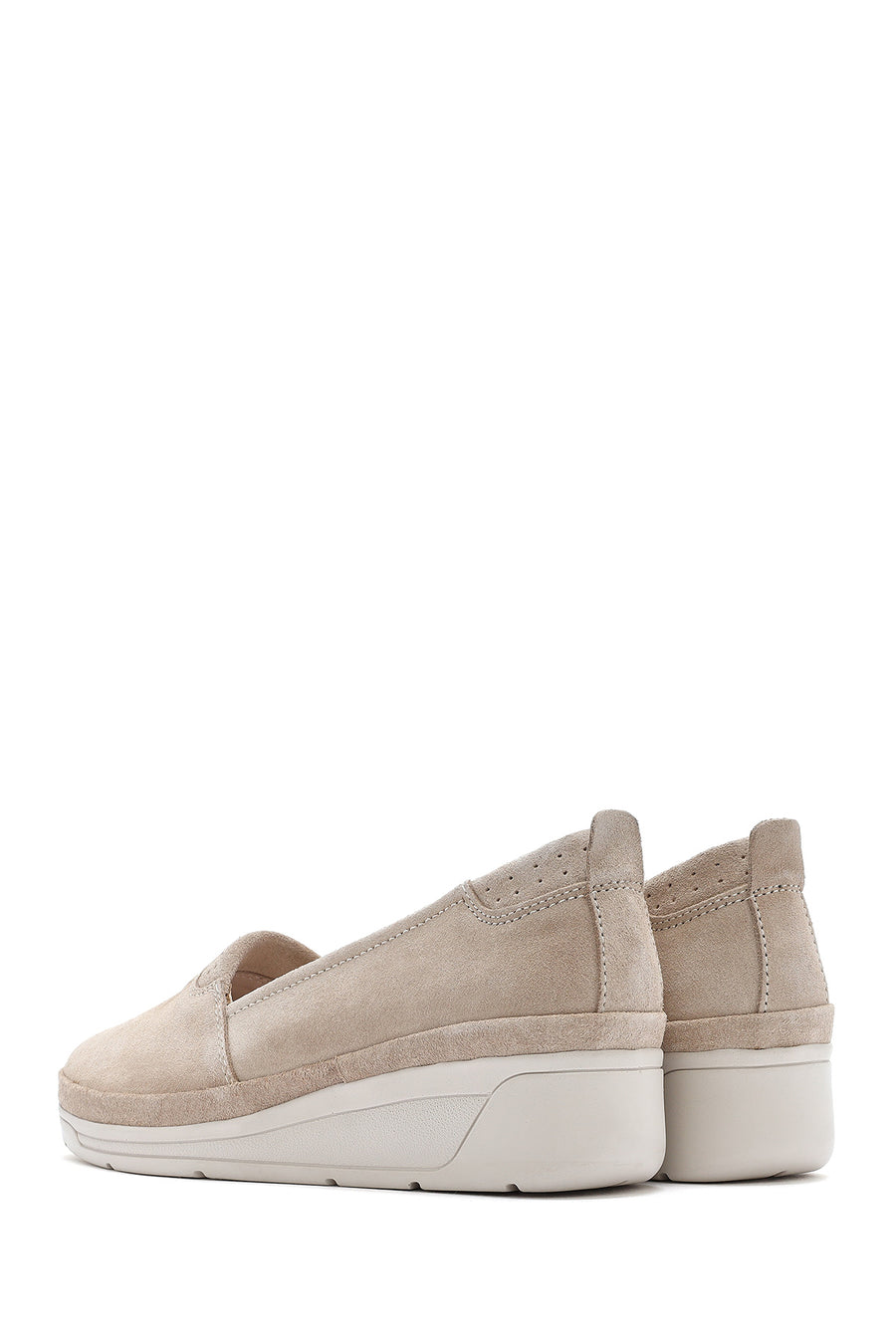 Women's Beige Wedge Heel Suede Leather Comfort Loafer