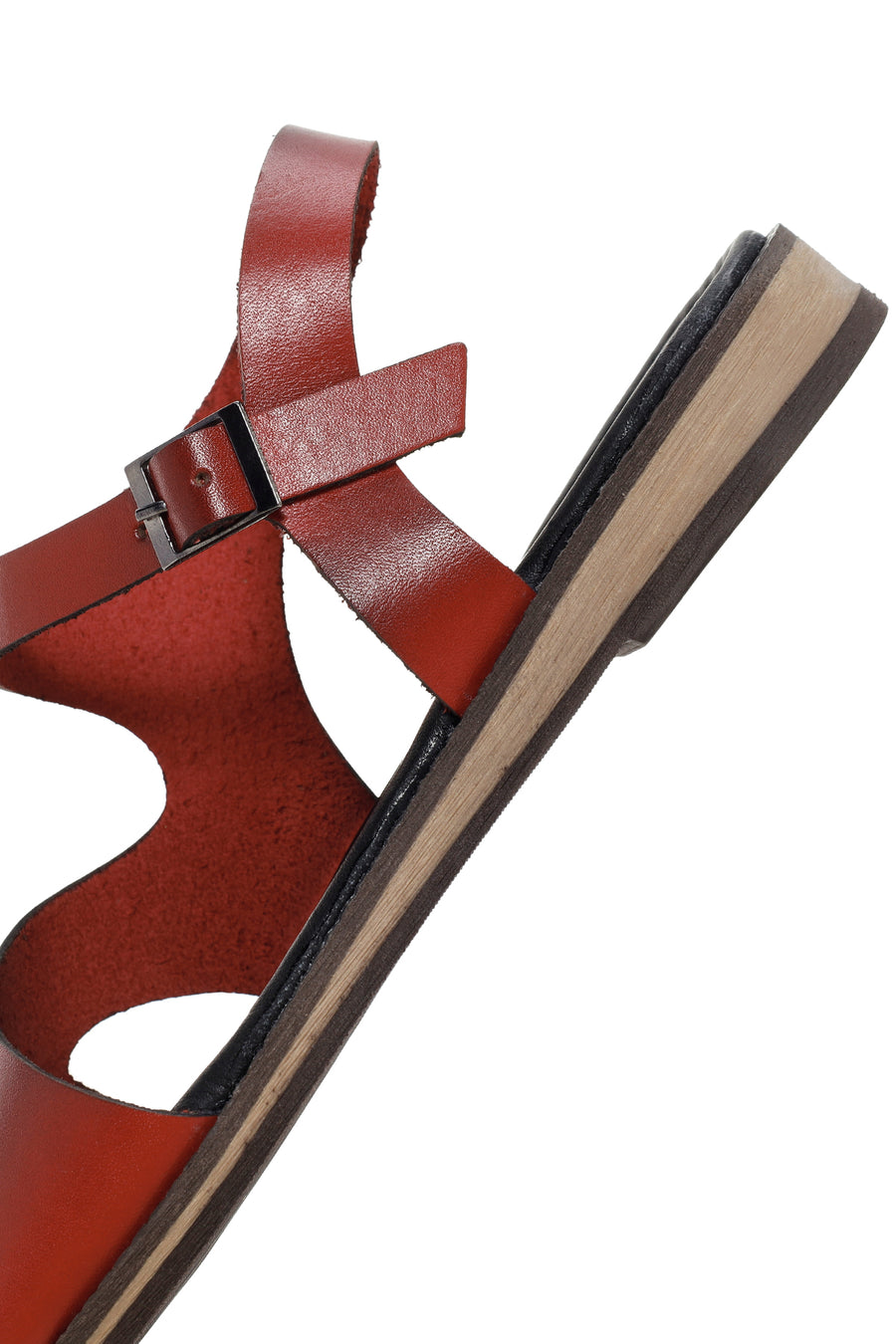 Women's Red Ankle Strap Leather Bodrum Sandals