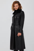 Fonda Women's Black Fur Leather Coat | Derimod