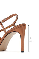 Women's Bronze Ankle Buckle High Thin Heel Satin Sandals | Derimod