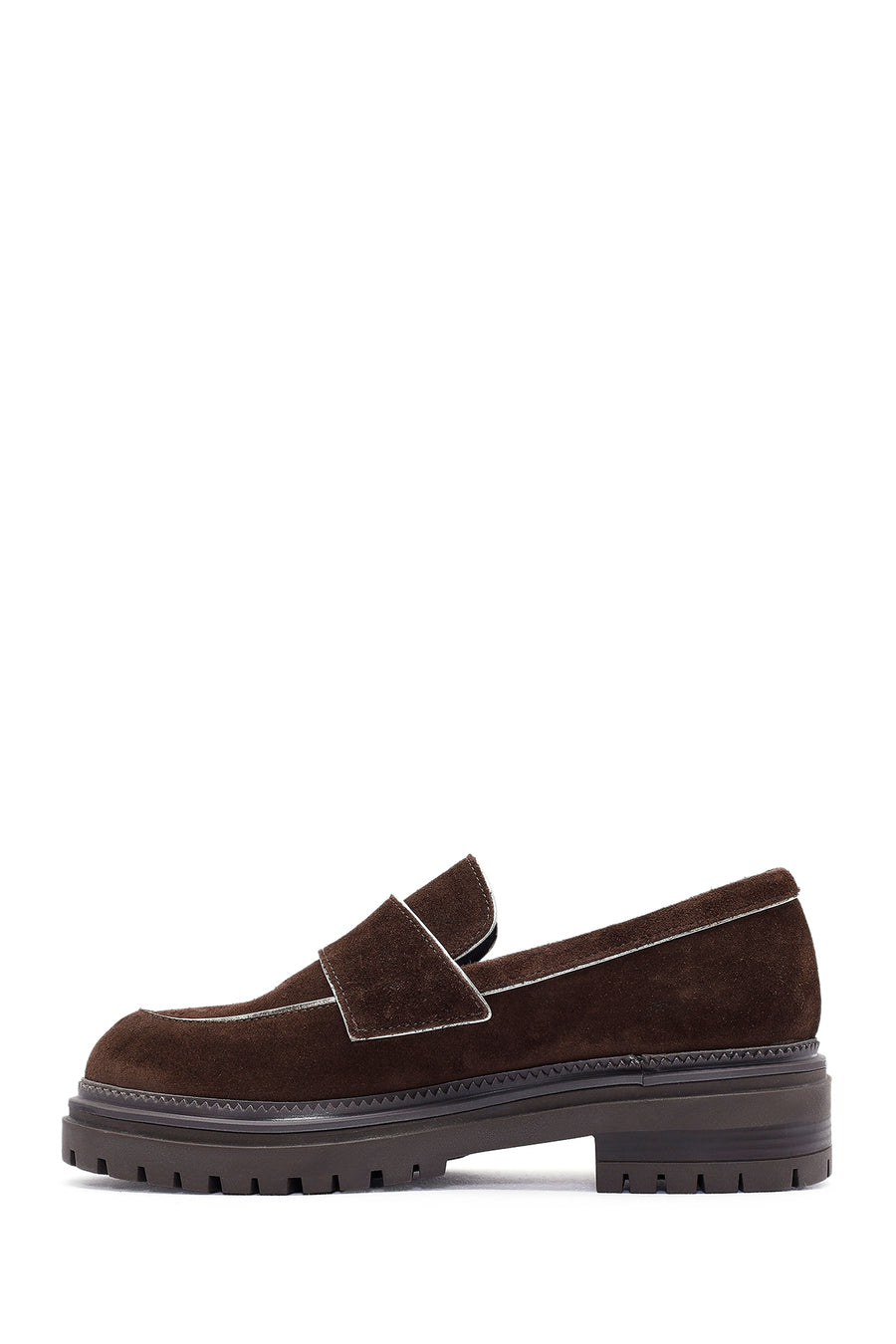 Women's Brown Thick Sole Suede Leather Masculine Loafer