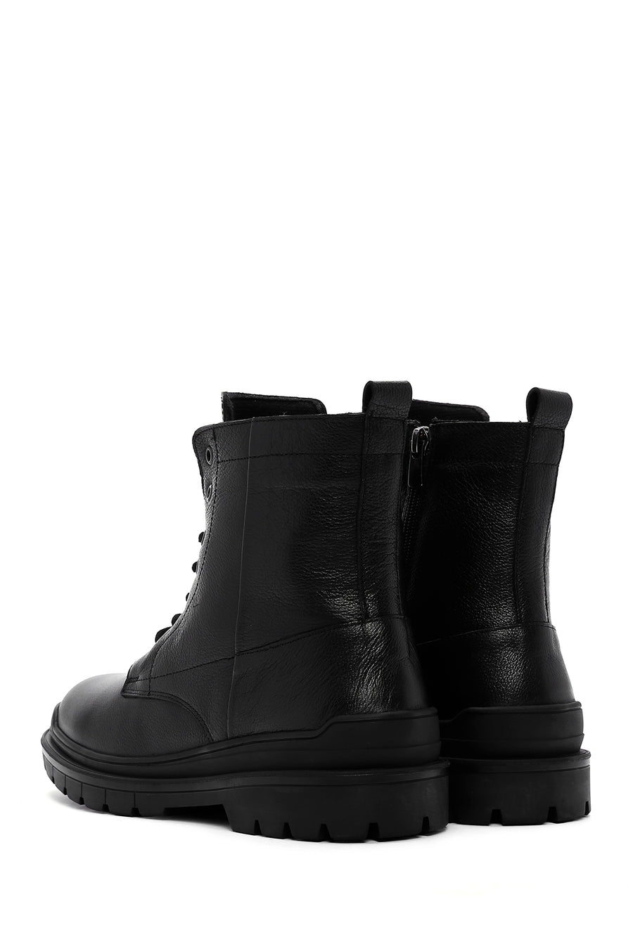 Men's Black Zippered Casual Leather Boots