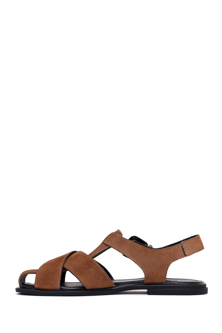 Woman Mink Ankle-Strap Buckled Suede Leather Sandals
