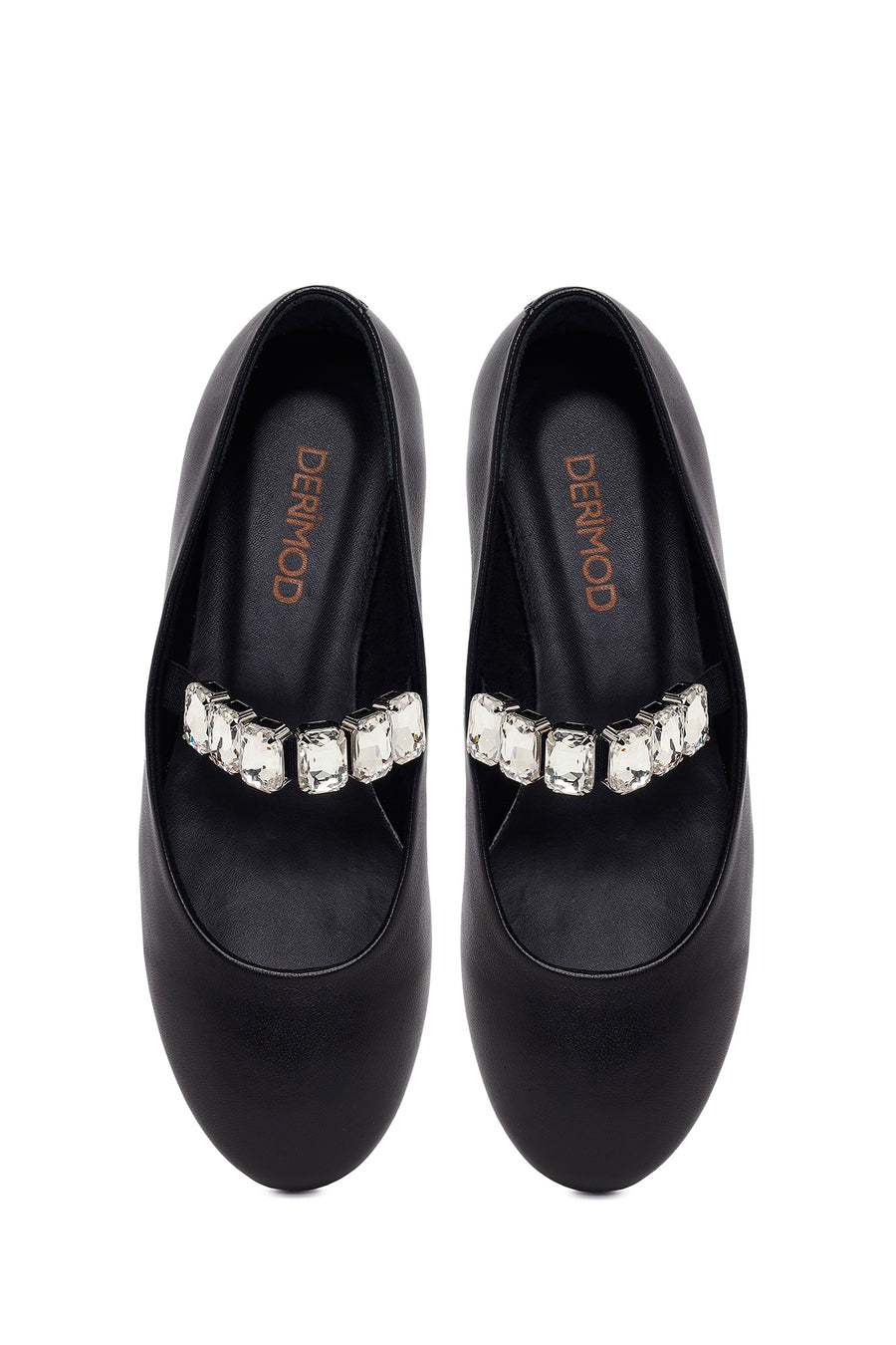 Woman Black Embellished Leather Ballerine Shoes