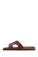 Women's Brown Leather Comfort Slippers | Derimod