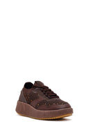 Derimod Zero Women's Brown Lace-up Thick Sole Rhinestone Fabric Sneaker | Derimod