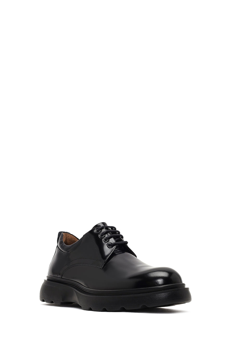 Male Black Lace-Up Thick-Soled Leather Casual Shoes