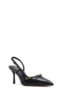 Women's Black Open Back Thin Heeled Leather Shoes | Derimod