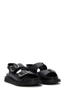 Women's Black Double Buckle Leather Comfort Sandals | Derimod