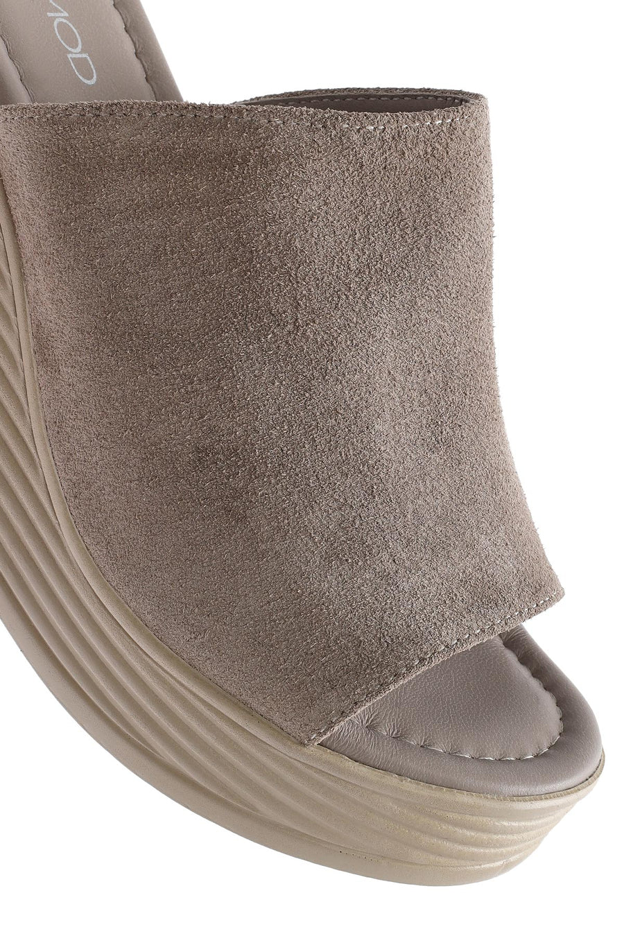 Women's Gray Wedge Heeled Suede Leather Slippers
