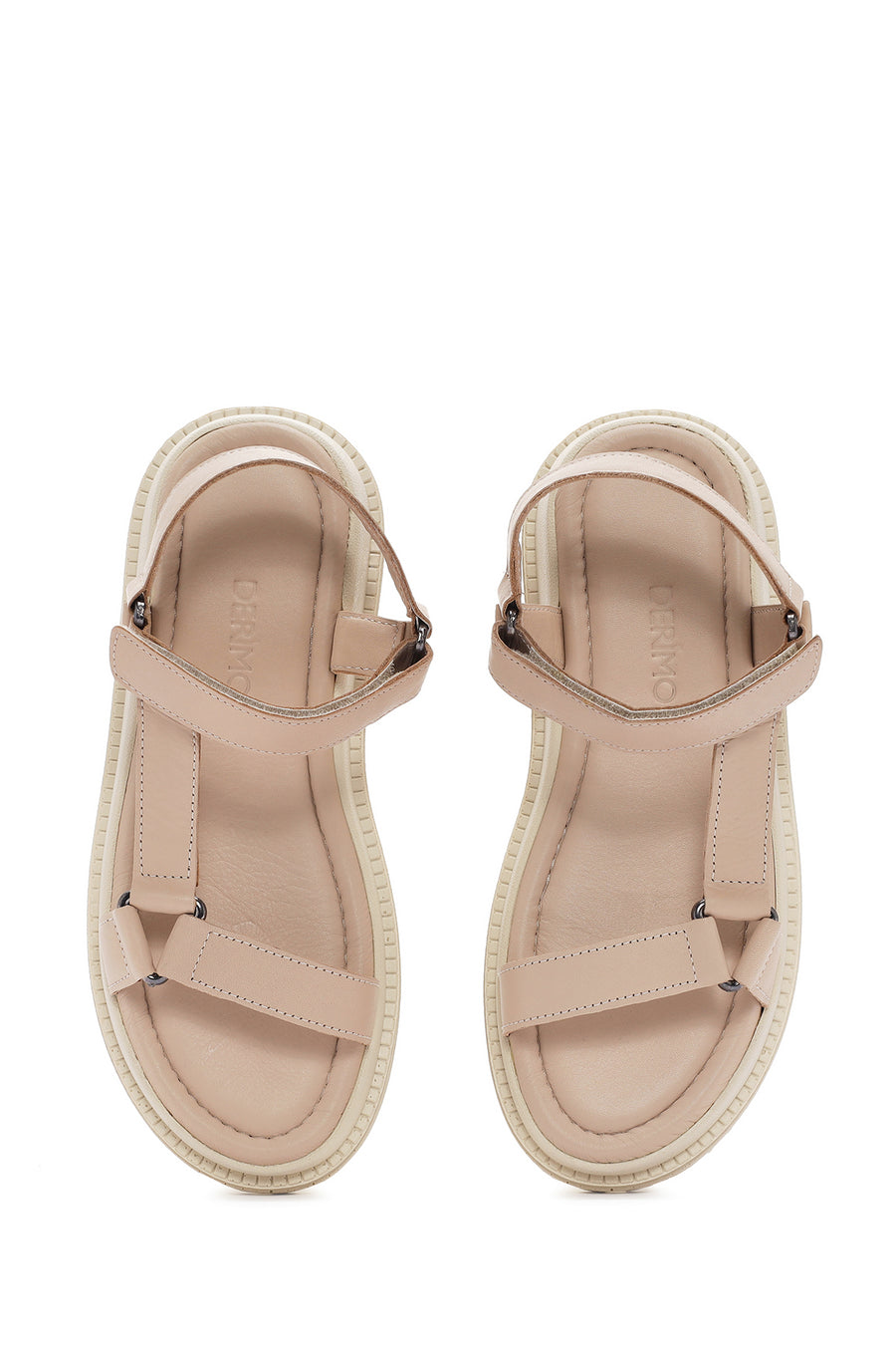 Women's Beige Ankle Strap Leather Comfort Sandals