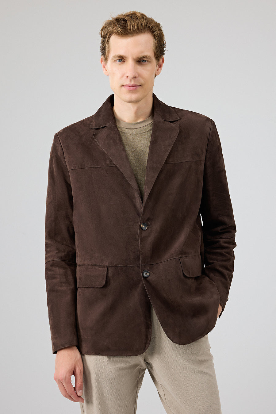 Rodrygo Men's Brown Blazer Suede Leather Jacket 25SGD656510 | Derimod