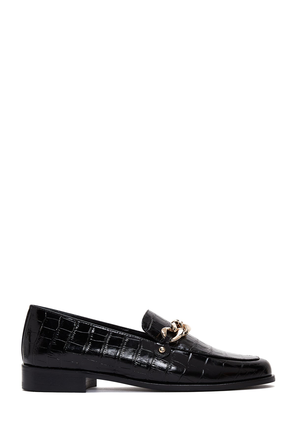 Women's Black Leather Buckle Crocodile Classic Loafer 23WFD1600E3 | Derimod