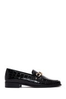 Women's Black Leather Buckle Crocodile Classic Loafer | Derimod