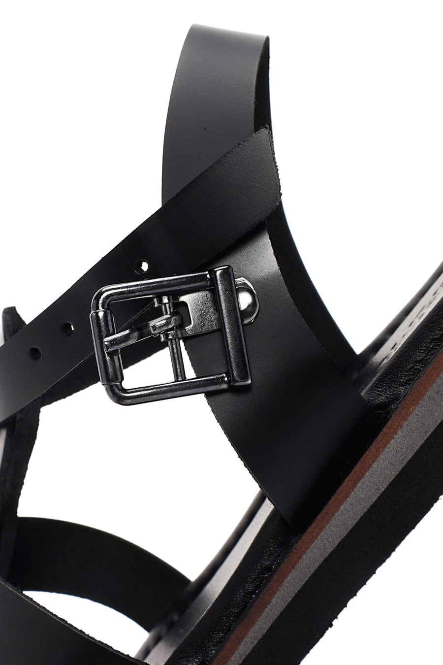 Women's Black Ankle Strap Leather Sandals