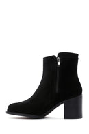 Women's Black Zippered Thick Heel Suede Leather Boots | Derimod