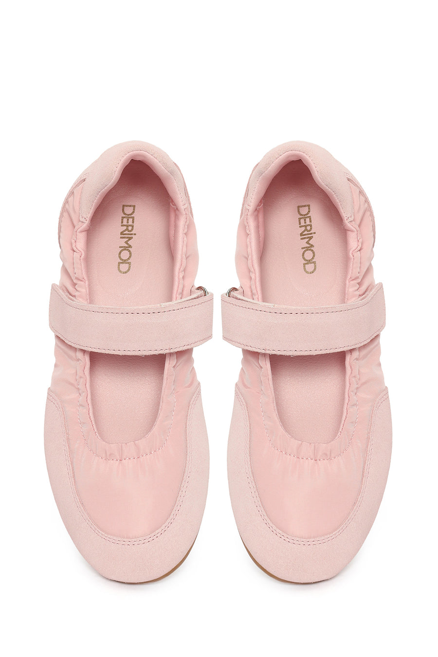 Women's Powder Pink Strapped Leather Sport Ballet Flats