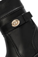 Women's Black Zippered Leather Boots | Derimod