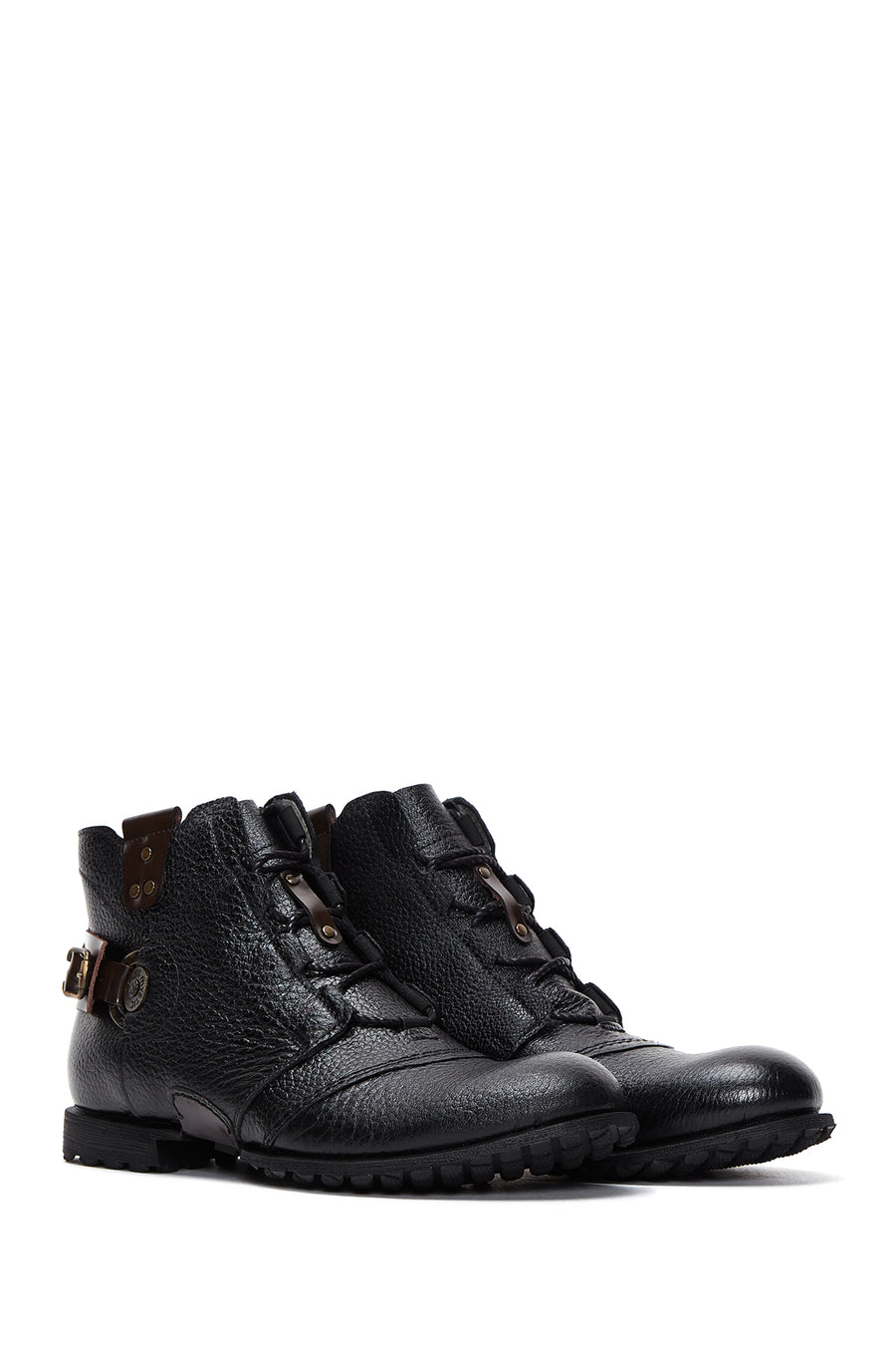 Men's Black Leather Flat Boots