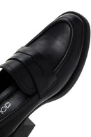 Women's Black Thick Heeled Leather Masculine Loafer | Derimod