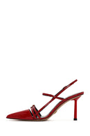 Women's Red Ankle Strap Open Back Heeled Patent Leather Shoes | Derimod