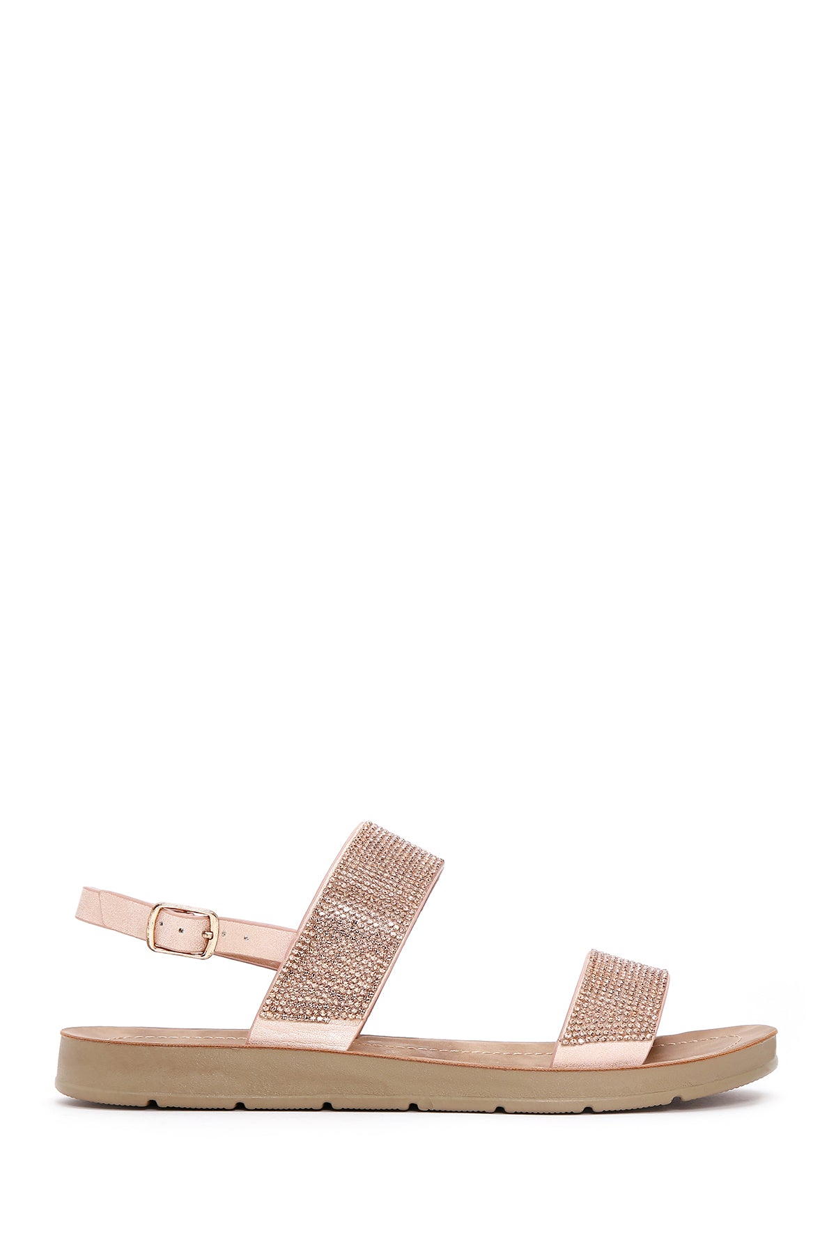 Kadın Pembe Altın Taşlı Düz Sandalet 23SFE462514 | Derimod