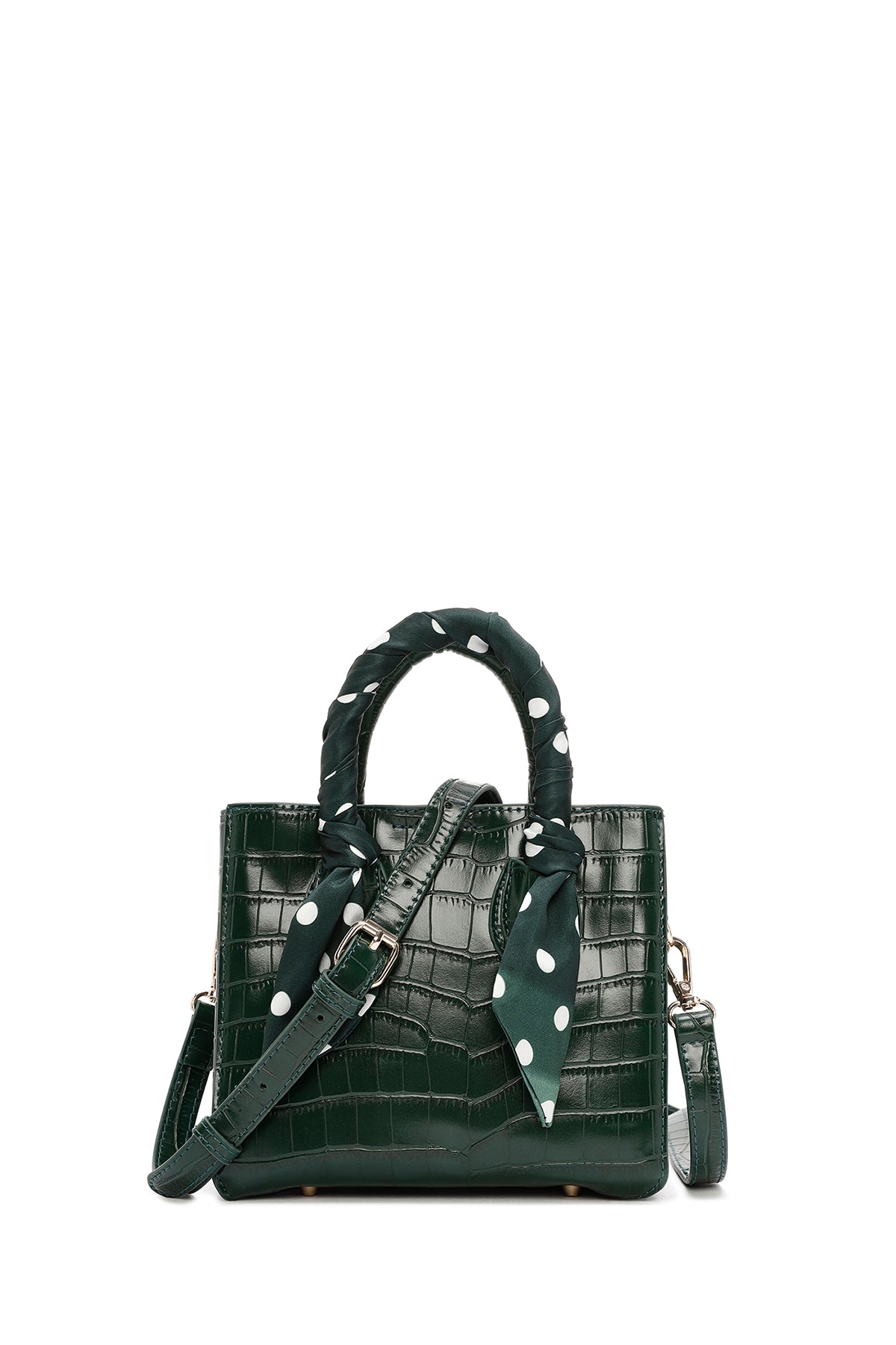 Women's Green Accessory Detailed Long Strap Crocodile Patterned Handbag 24WBD2715E3 | Derimod