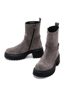 Women's Mink Thick Soled Zippered Suede Leather Boots | Derimod