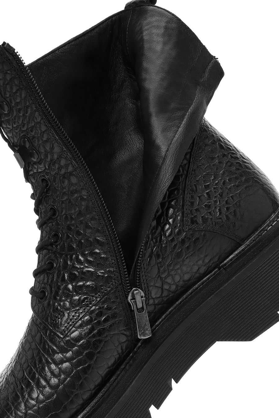 Men's Black Zippered Leather Casual Combat Boots