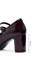 Women's Burgundy Double Buckled Thick Heeled Patent Leather Mary Jane Shoes | Derimod