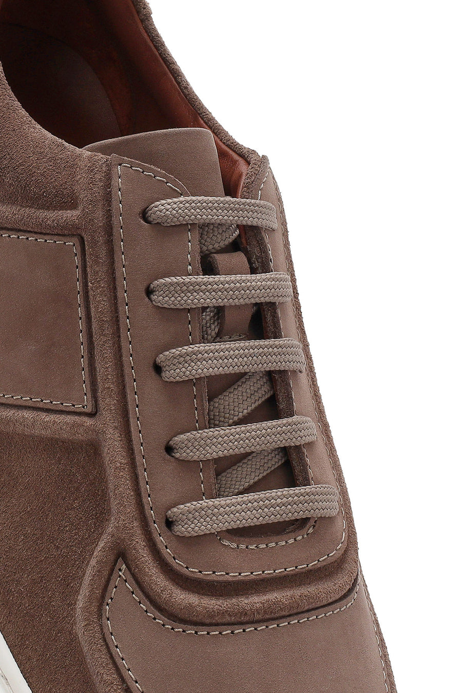 Men's Beige Lace-Up Thick-Sole Suede Leather Sneakers