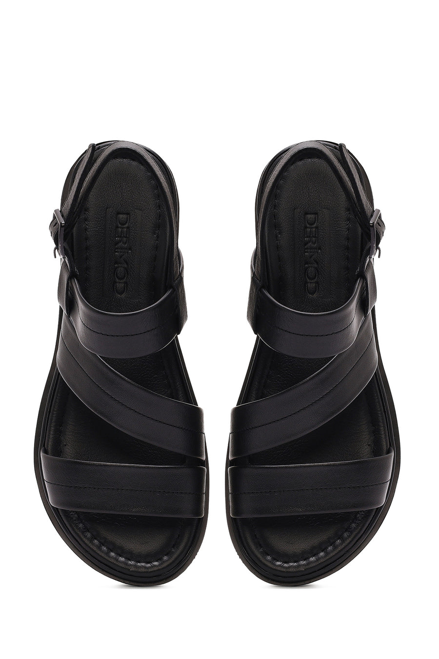 Women's Black Leather Ankle Buckle Sandals