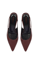 Women's Burgundy Open Back Short Thin Heel Patent Leather Shoes | Derimod