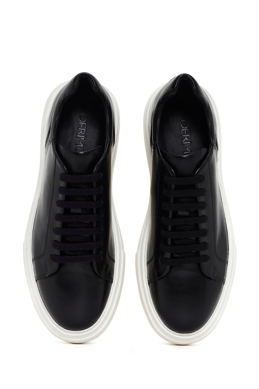 Men's Black Lace-up Thick-Sole Leather Sneaker