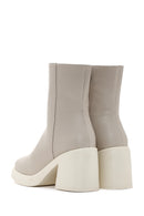 Women's Beige Zippered Heeled Casual Boots | Derimod