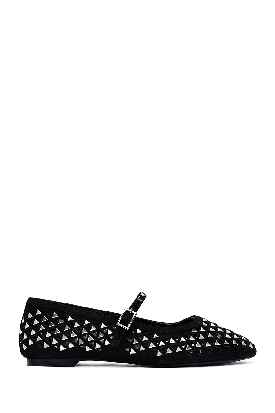 Women's Black Buckled Stoned Leather Ballerinas 26PFD140114 | Derimod