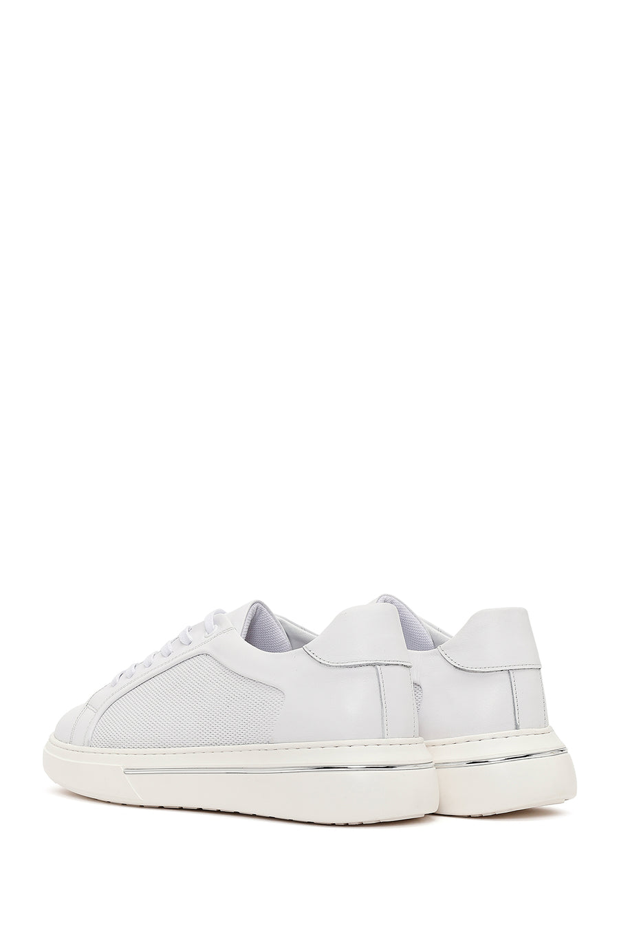 Male White Lace-Up Leather Sneaker