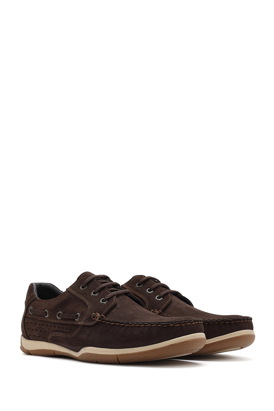 Men's Brown Lace-Up Nubuck Leather Casual Shoes