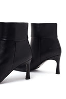 Woman Black Thin High-Heeled Leather Boots | Derimod