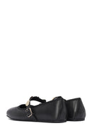 Women's Black Buckle Leather Ballerinas | Derimod