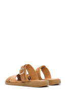 Women's Tan Buckle Leather Slippers | Derimod