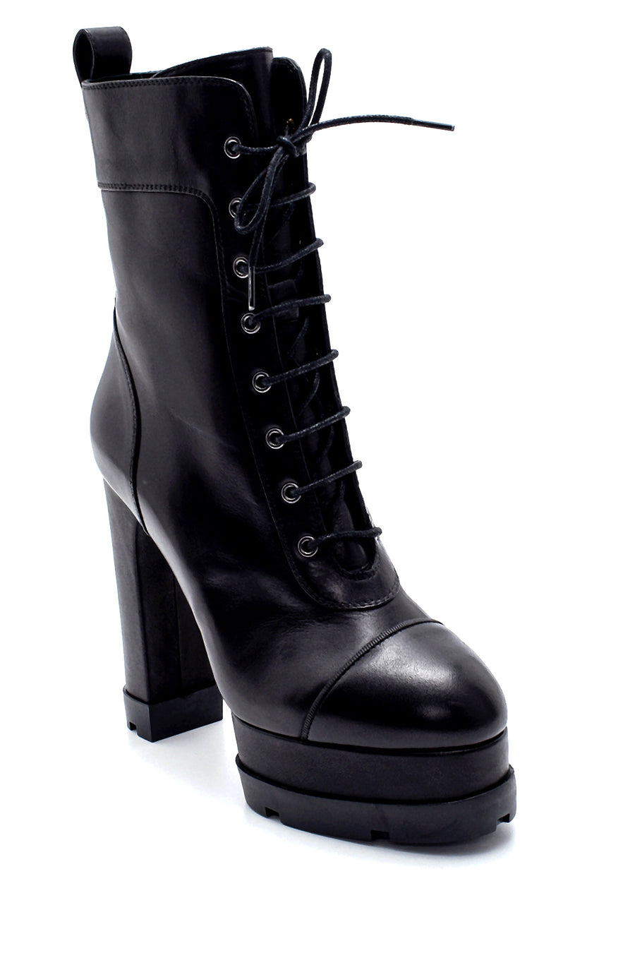 Women's Leather Platform Heeled Boots
