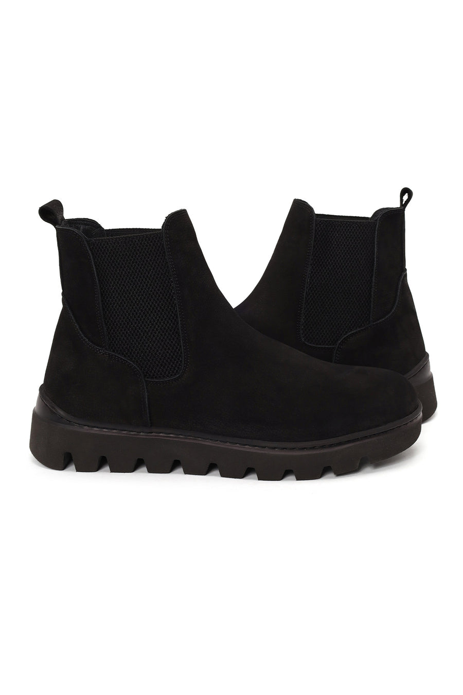 Male Black Thick-Soled Nubuck Leather Chelsea Boots