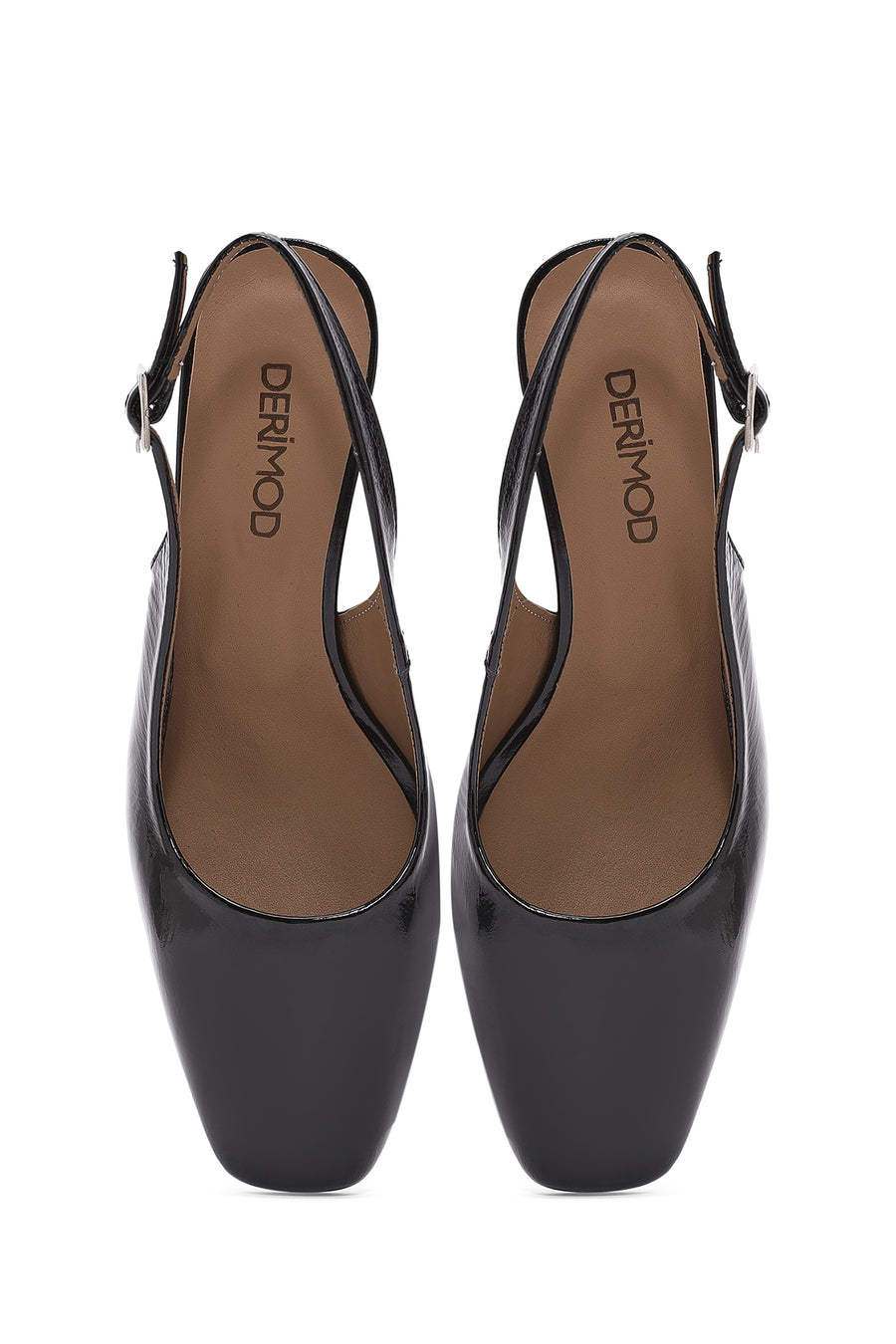 Women's Black Ankle Buckle Slingback Heeled Patent Leather Shoes