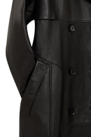 Natalia Women's Black Leather Trench Coat | Derimod
